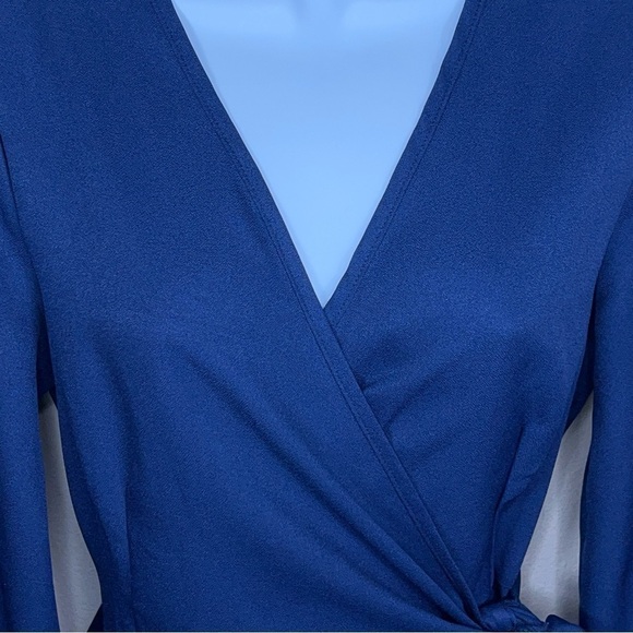 SMALL NAGOO NAVY BLUE WRAP DRESS RUFFLE ACCENT TIE CLOSURE - Picture 7 of 13